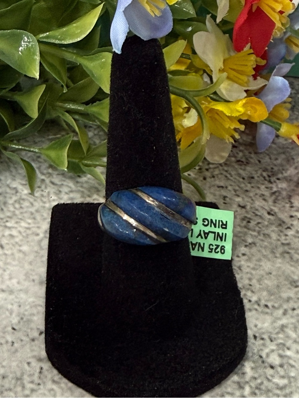 925 sterling silver Natural Blue Lapis Inlay Ring
